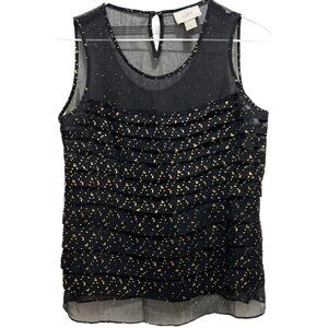 0279 Ann Taylor Loft Gold Sequined Sheer Dressy Sleeveless Top Black